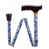 Lightweight foldable cane, blue with floral pattern